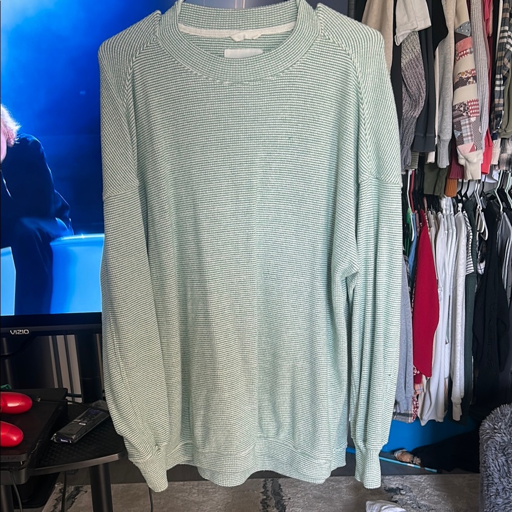 Aerie Green Crewneck Sweater Soft Cotton Blend